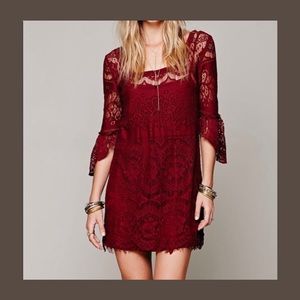 Free People Wine Lace Overlay Dress